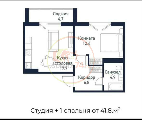 41,8 м², 2-комнатная квартира 4 075 500 ₽ - изображение 1