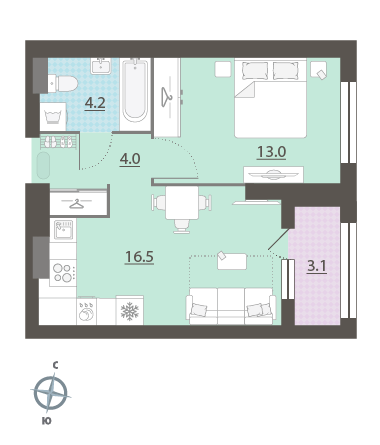 39,3 м², 1-комнатная квартира 7 787 059 ₽ - изображение 1