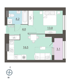 39,5 м², 1-комнатная квартира 7 549 872 ₽ - изображение 14