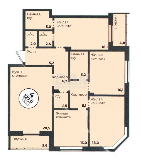 127,8 м², 4-комнатная квартира 21 700 000 ₽ - изображение 1