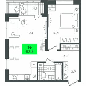 Квартира 52,9 м², 1-комнатная - изображение 1