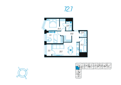 Квартира 72,7 м², 2-комнатная - изображение 1