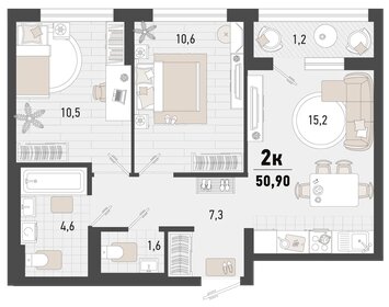 51,1 м², 2-комнатная квартира 13 781 670 ₽ - изображение 9