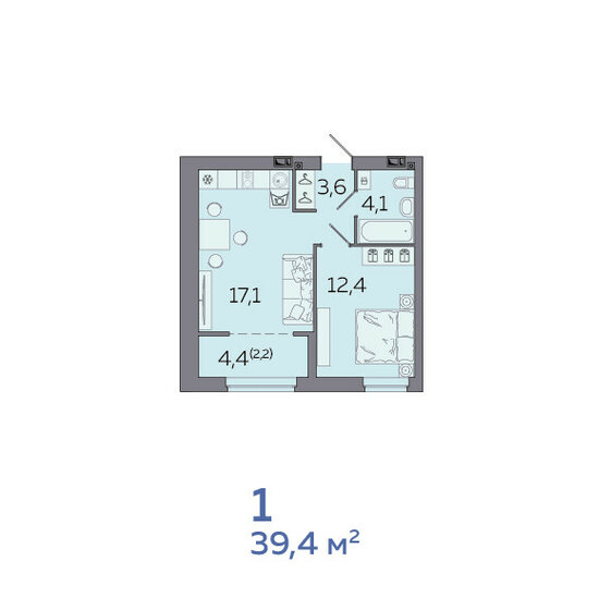 39,4 м², 1-комнатная квартира 4 617 000 ₽ - изображение 17