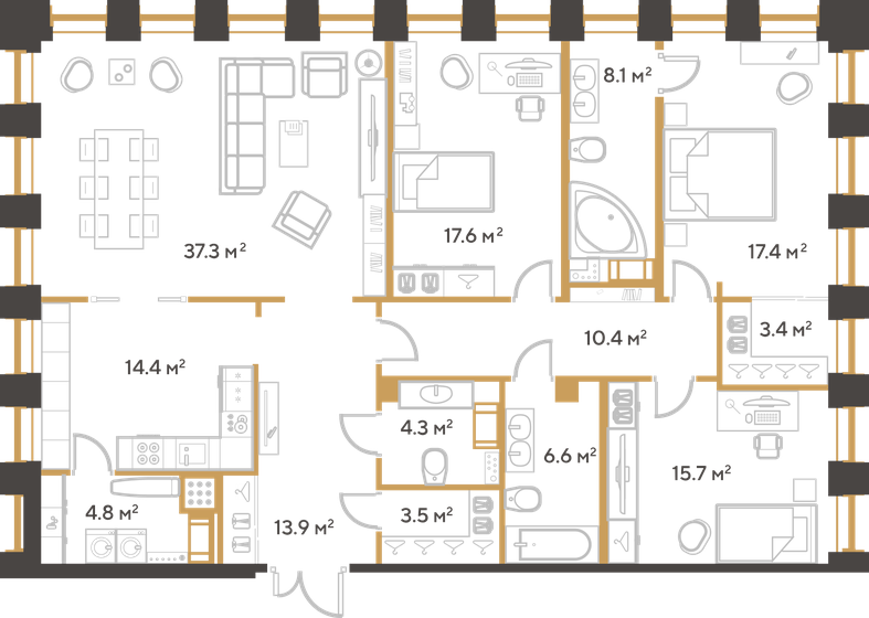 157,4 м², 3-комнатная квартира 58 883 340 ₽ - изображение 15