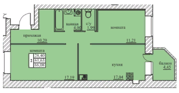 Квартира 63 м², 2-комнатная - изображение 1