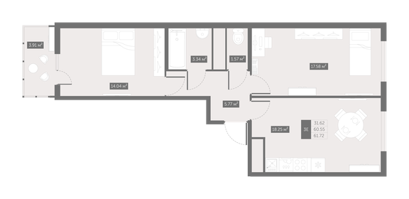 61,7 м², 2-комнатная квартира 8 458 109 ₽ - изображение 10