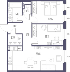 Квартира 66,8 м², 2-комнатная - изображение 1