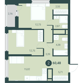 60,5 м², 2-комнатная квартира 7 350 000 ₽ - изображение 9