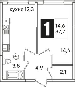 Квартира 37,7 м², 1-комнатная - изображение 2