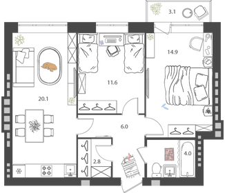 60,3 м², 2-комнатная квартира 7 540 515 ₽ - изображение 8