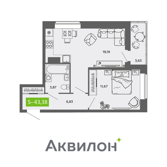 43,4 м², 1-комнатная квартира 4 900 938 ₽ - изображение 22