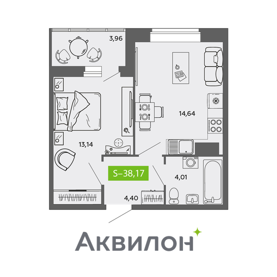 38,2 м², 1-комнатная квартира 4 261 024 ₽ - изображение 1