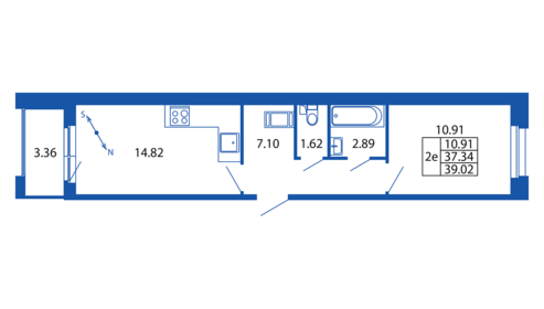 Квартира 39 м², 1-комнатная - изображение 2