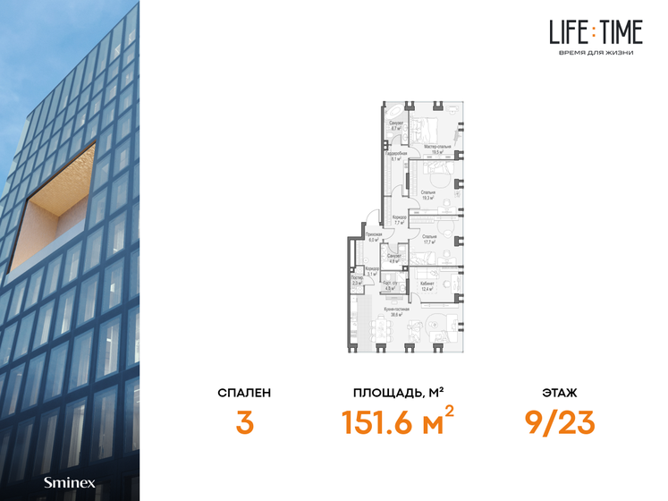 151,6 м², 4-комнатная квартира 128 910 000 ₽ - изображение 1