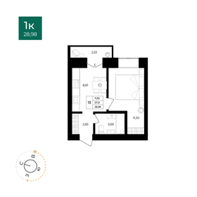 Квартира 29 м², 1-комнатная - изображение 1