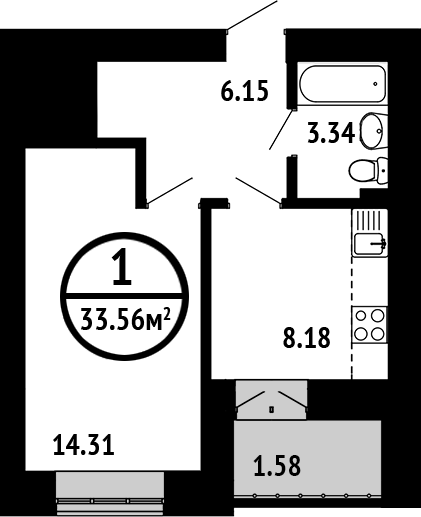 33,6 м², 1-комнатная квартира 4 429 920 ₽ - изображение 1