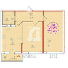 Квартира 59,8 м², 2-комнатная - изображение 2