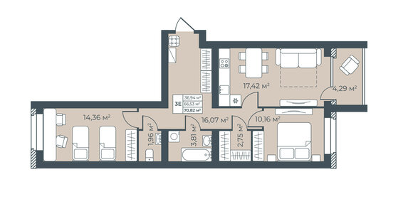 Квартира 70,8 м², 3-комнатная - изображение 1
