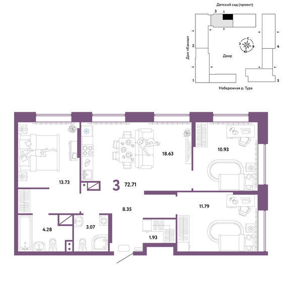 72,7 м², 3-комнатная квартира 10 670 000 ₽ - изображение 1