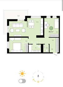 Квартира 86,3 м², 2-комнатная - изображение 1