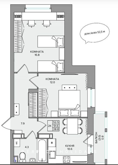 52,5 м², 2-комнатная квартира 6 150 000 ₽ - изображение 1