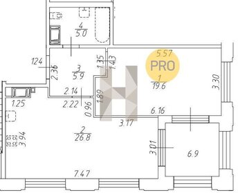 Квартира 57,3 м², 1-комнатная - изображение 1