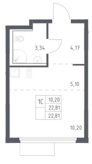 22 м², квартира-студия 4 650 000 ₽ - изображение 1