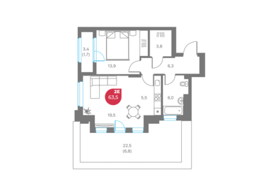 Квартира 63,5 м², 2-комнатная - изображение 1