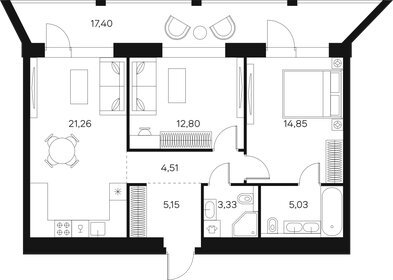 Квартира 76,5 м², 2-комнатная - изображение 1