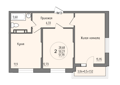 50,5 м², 2-комнатная квартира 5 681 250 ₽ - изображение 51