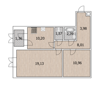 Квартира 56,1 м², 2-комнатная - изображение 1