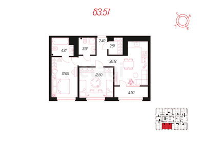 Квартира 64 м², 2-комнатная - изображение 1