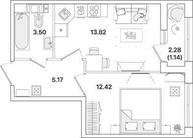 36,1 м², 1-комнатная квартира 9 403 192 ₽ - изображение 1