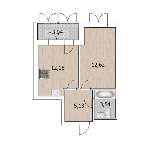 35,4 м², 1-комнатная квартира 5 390 000 ₽ - изображение 1