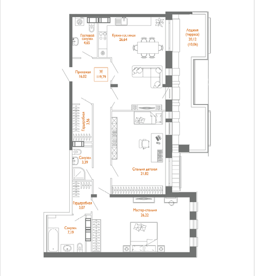 119,8 м², 2-комнатная квартира 46 567 164 ₽ - изображение 1