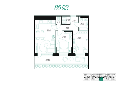 65,9 м², 2-комнатная квартира 7 737 834 ₽ - изображение 16