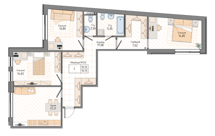 92,1 м², 3-комнатная квартира 32 370 840 ₽ - изображение 8