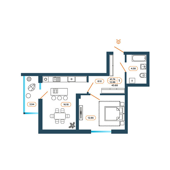 45,7 м², 1-комнатная квартира 4 710 190 ₽ - изображение 1