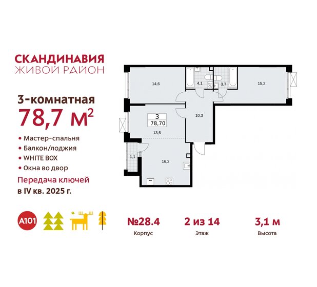 78,7 м², 3-комнатная квартира 18 830 468 ₽ - изображение 34