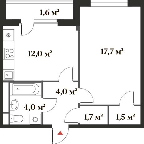 42,5 м², 1-комнатная квартира 11 432 483 ₽ - изображение 1