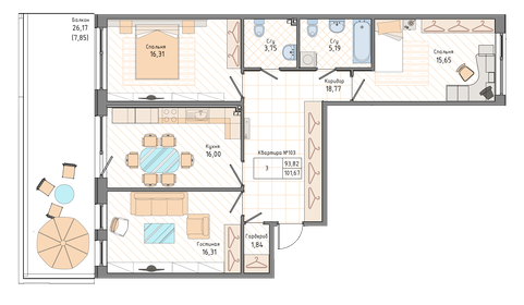 169 м², 4-комнатная квартира 63 038 360 ₽ - изображение 16