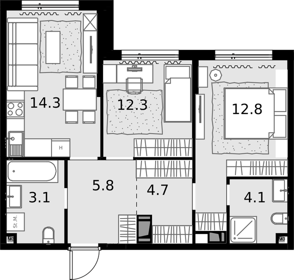 57,1 м², 2-комнатная квартира 19 756 600 ₽ - изображение 1