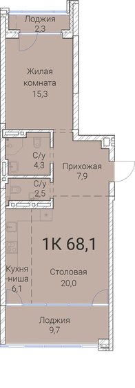 68,1 м², 1-комнатная квартира 12 502 200 ₽ - изображение 1