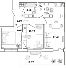 Квартира 100,1 м², 2-комнатная - изображение 1