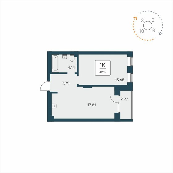 42,1 м², 1-комнатная квартира 5 950 000 ₽ - изображение 1