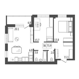 Квартира 73,9 м², 3-комнатная - изображение 2