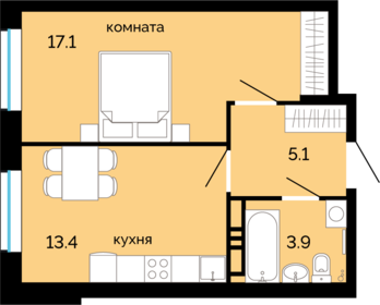 Квартира 39,5 м², 1-комнатная - изображение 1