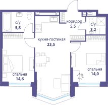 Квартира 70,8 м², 2-комнатная - изображение 1