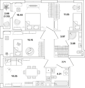 Квартира 81,9 м², 3-комнатная - изображение 1